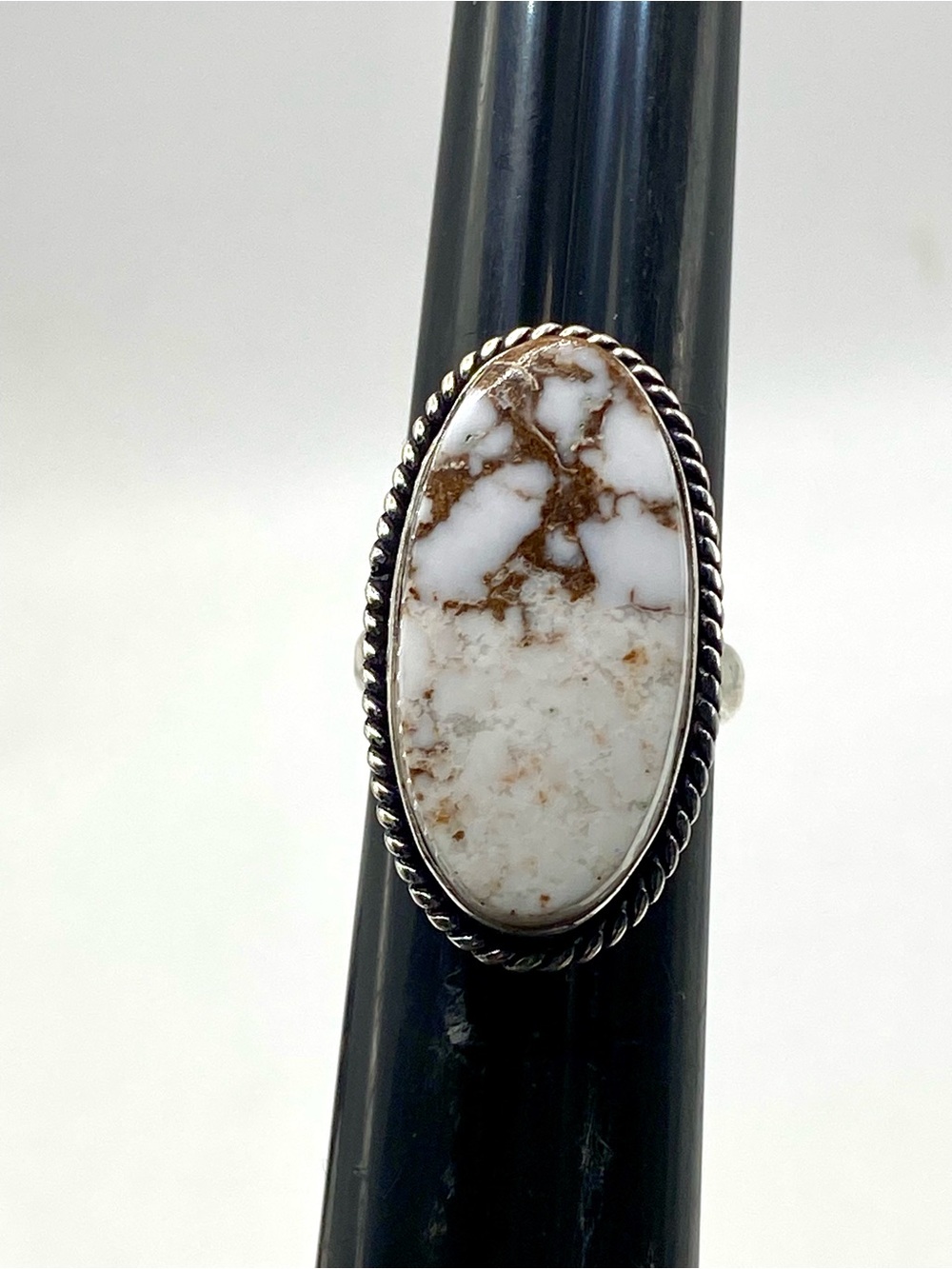 White and Brown Oval Wild Horse Stone Statement Ring